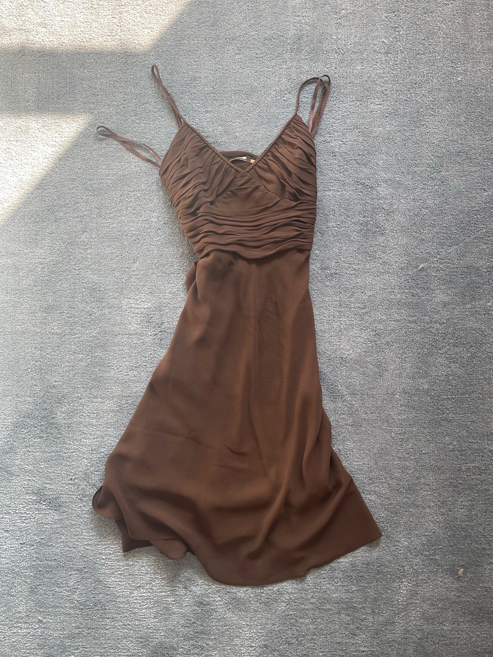 BCBG Silk Ruched V-Neck Dress Brown in S